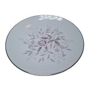 Memphis Fine China Floral Pattern Saucer Silver Trim Vintage‎ Pink Gray Rose